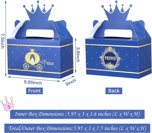 Miniatura 2 de Caja de premios con corona de príncipe para fiesta, caja de dulces azules y dorados, suministros de fiesta para baby shower, decoración