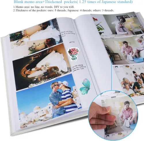 Miniatura 3 de 1DOT2 Álbum de Fotos de Tela de Lujo 4x6 con Espacio para Escribir, Bolsillos Libres de Ácido, Capacidad para 300 Fotos con Memo, 3 por Página