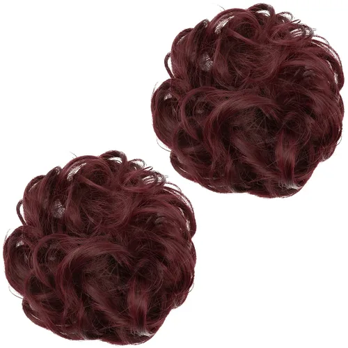 Miniatura 2 de SARLA 2 piezas de cabello desordenado color burdeos, onduladas, rizadas, sintéticas, coleteros falsos, extensiones de cola de caballo para mujeres