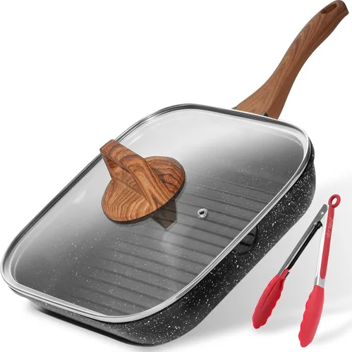 Miniatura 9 de Eslite Life Parrilla antiadherente de 9.5 pulgadas para cocina interior, sartén cuadrada grande versátil compatible con inducción para cocinar a