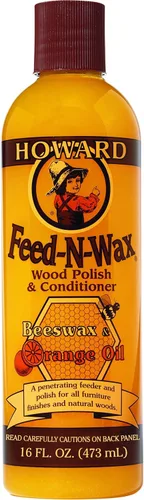 Howard Productos Pulidor y acondicionador de madera de cera de abejas, Feed-N-Wax, Pulidor de muebles de cera de abejas para madera, 16 oz, naranja