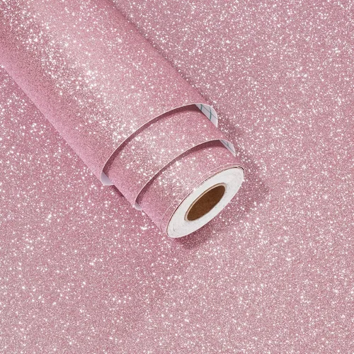 Papel tapiz rosa con purpurina para despegar y pegar para dormitorio de niña, papel de contacto con purpurina brillante, papel de contacto moderno