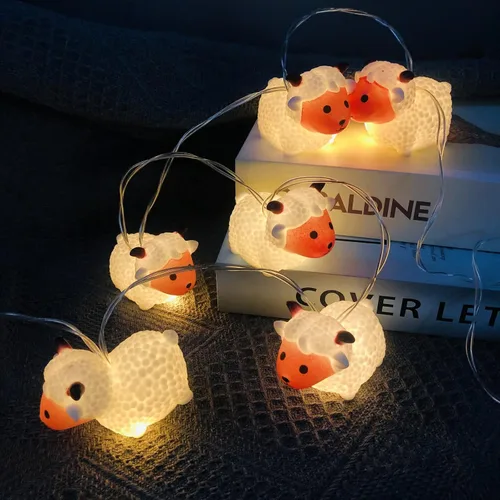 Miniatura 2 de Guirnalda de luces de oveja de 5.4 pies, 10 LED, adornos novedosos de cabras, luces de hadas de cordero alimentadas por pilas para decoración