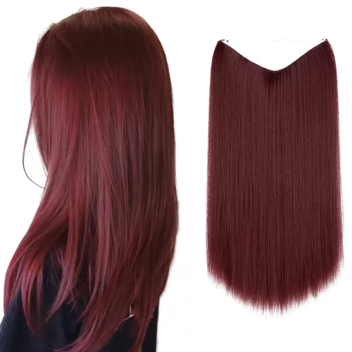 Miniatura 27 de SARLA Extensiones de cabello con alambre invisible de reflejos cortos rectas postizos sintéticos diadema transparente ajustable para mujeres 14
