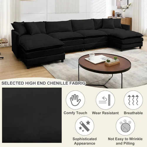 Miniatura 8 de Sofá modular convertible seccional, sofá de 4 asientos en forma de L con diván reversible, sofá de nube de asiento profundo, sofá cama 3 en 1, tela