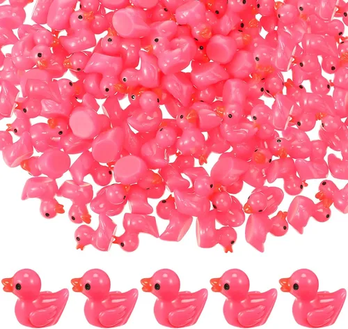 Outus 150 piezas de mini patos de resina rosados pequeños patos en miniatura a granel pequeñas figuras de patitos de plástico para oficina, hogar,