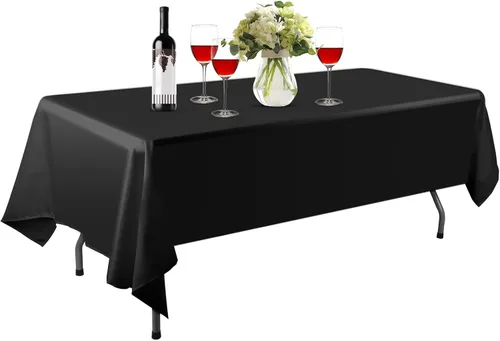 EMART Paquete de 2 manteles rectangulares de 60 x 84 pulgadas, color negro, 100% poliéster, tela gruesa para banquetes, bodas, fiestas, manteles