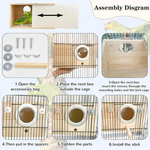 Miniatura 6 de Caja anidadora de periquitos para cacatúas, pino natural, nido de pájaros, caja de cría de pájaros, caja de acrílico transparente para pájaros