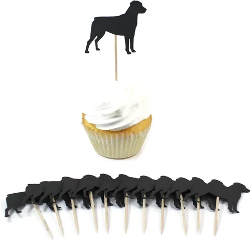 Miniatura 18 de Juego de 12 adornos para cupcakes de pastor alemán Decoración de pastel de perro negro hecho a mano Decoración de fiesta de cumpleaños