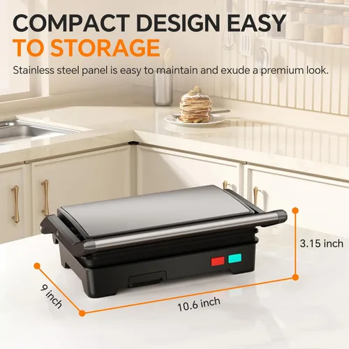 Miniatura 7 de Panini - Parrilla de prensa, sandwichera de 1000 W con placas revestidas antiadherentes, abre 180 grados para cualquier tamaño de alimentos