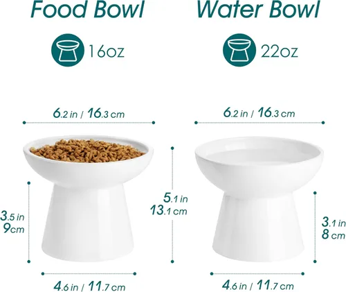 Miniatura 2 de vancasso Paquete de 2 cuencos elevados para gatos, platos elevados de cerámica para alimentos y agua para gatos con 5.1 pulgadas de altura y 6.2