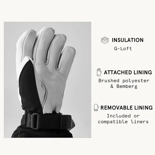 Miniatura 4 de Hestra Guante de esquí Heli Junior de cuero militar (juvenil de 4 a 13 años) Impermeable, guantes clásicos de cuero de 5 dedos para niños