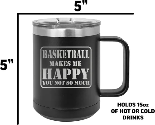 Miniatura 4 de Rogue River Tactical Funny Basketball Makes Me Happy You Not So Much - Taza de café negra de acero inoxidable resistente con tapa, regalo novedoso