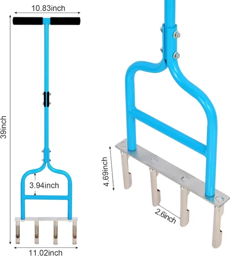 Miniatura 2 de sancat Herramienta aireadora de césped con 4 tapones de núcleo de acero inoxidable, aireador de dientes huecos de 39 pulgadas, aireador manual