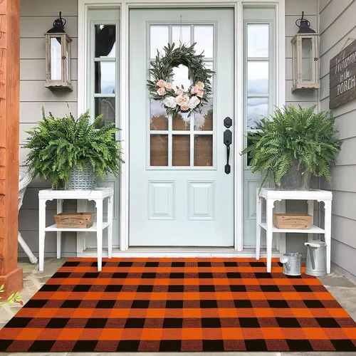Miniatura 31 de IOHOUZE Alfombra a Rayas Blanco y Negro - 2x4.3 Tapetes para Puerta Delantera Exterior, Alfombra Lavable para Decoración de Porche Delantero, negro
