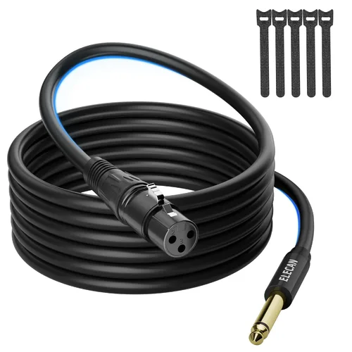 Elecan XLR hembra a 1/4 de pulgada 0.250 in TS mono cable de micrófono 4 pies, adaptador de cable de conexión profesional desequilibrado para