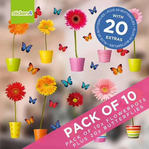Miniatura 2 de 10 adhesivos de resorte para ventanas de vidrio con 20 calcomanías de mariposa para ventana, calcomanías de flores grandes, calcomanías de primavera