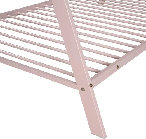 Miniatura 6 de SOFTSEA Base de cama baja triangular de metal individual con tablillas, marco de cama individual para niños (rosa)