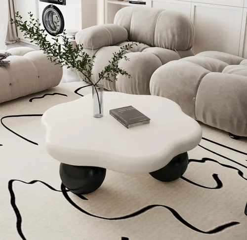 Miniatura 18 de Mesa de centro Cloud de 47.2 pulgadas con 3 patas de bola, moderna mesa central irregular para sala de estar, mesa de té pequeña baja y bonita