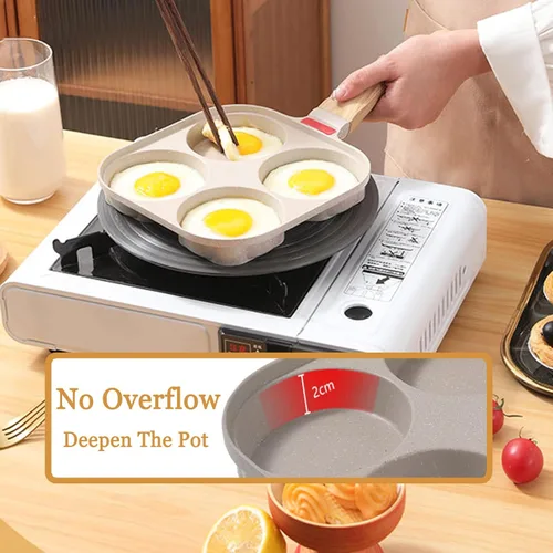 Miniatura 4 de JUSTUP Sartén antiadherente para huevos, sartén dividida para huevos, mango resistente al calor, sartén de 3 secciones, sartén para tortilla