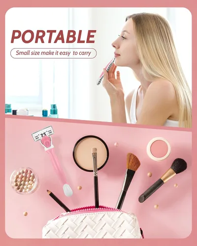 Miniatura 7 de Maquinillas de afeitar para mujer para piel sensible, 6 cuchillas para afeitar, incluyendo 1 maquinilla de afeitar de viaje para mujer con 12 Rosa