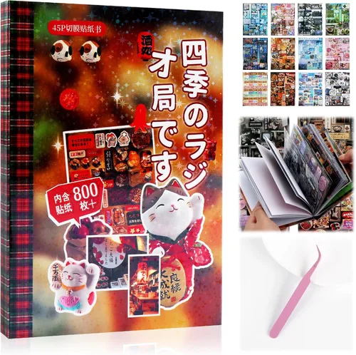 Miniatura 22 de Tmtains 45 hojas de calcomanías japonesas para álbumes de recortes, suministros de diario basura Heisei, más de 800 piezas de calcomanías coreanas