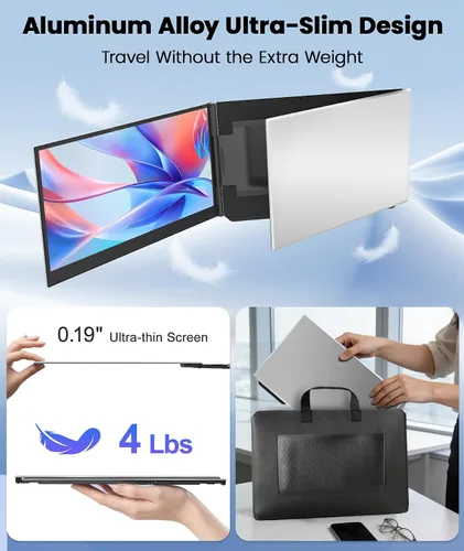 Miniatura 7 de Extensor de pantalla para portátil con un cable, monitor portátil triple ultrafino de 15.6 pulgadas, pantalla IPS FHD de 1080P, conexión
