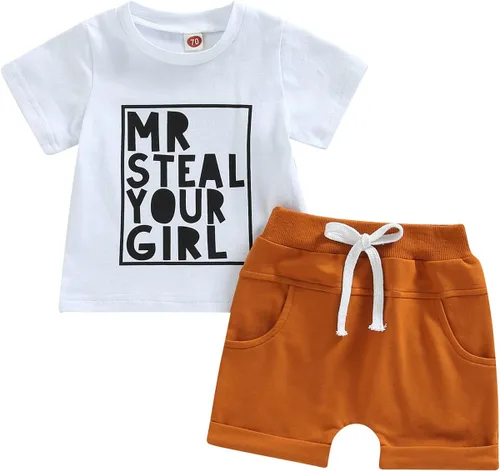 Miniatura 27 de Conjunto de ropa de verano para niños pequeños, 2 piezas, camiseta de manga corta con cintura elástica