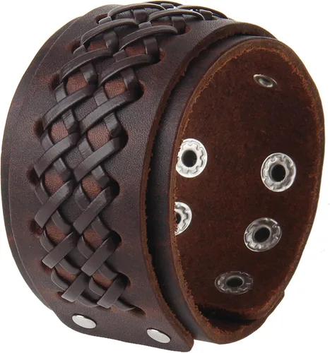 Miniatura 34 de Jeilwiy Pulseras de cuero punk para hombres, pulseras hechas a mano, brazalete ancho, joyería trenzada, color negro y marrón, ajustable, regalos