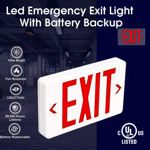 Miniatura 3 de Señal de salida roja, luz LED de salida de emergencia comercial con batería de respaldo, certificación UL, CA 120/277 V, luces de salida de letras