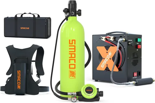 Miniatura 11 de SMACO Mini tanque de buceo 1.9L Capacidad de buceo Tanque de oxígeno hasta 30 minutos Respiración subacuática Pequeño Tanque de Buceo Kit con Caja