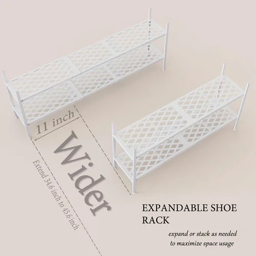 Miniatura 4 de Zapatero expandible organizador de zapatos de metal, 2 niveles apilable largo soporte de almacenamiento de zapatos para armario, piso, entrada