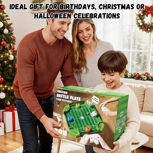 Miniatura 8 de Juego de mesa de futbolín con control remoto, mini juegos de mesa de fútbol con 3 bolas y 4 mandos remotos, juguete de mesa de fútbol para niños