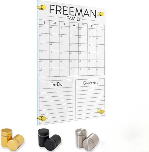Calendario acrílico personalizado para pared, se envía al día siguiente, hecho en Estados Unidos, planificador transparente de borrado en seco para