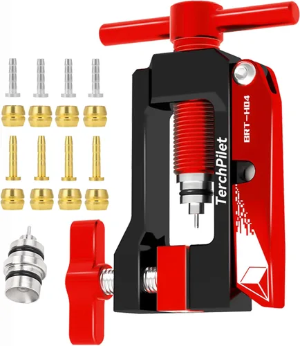 Cortador de manguera hidráulica para bicicleta, destornillador de aguja y kit de 8 aceitunas de latón, cortes limpios y conexiones seguras, solución