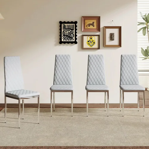 Miniatura 16 de Juego de 4 sillas de comedor modernas, de piel sintética negra, juego de 4, sillas tapizadas con respaldo alto con patas de metal plateado