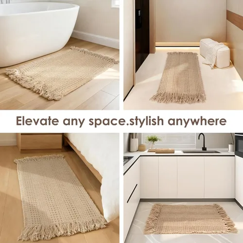 Miniatura 8 de Tapete de baño con borlas, tapete de baño con borlas, tapete de baño antideslizante para suelo de baño, tapete de baño bohemio ultra suave, tapete