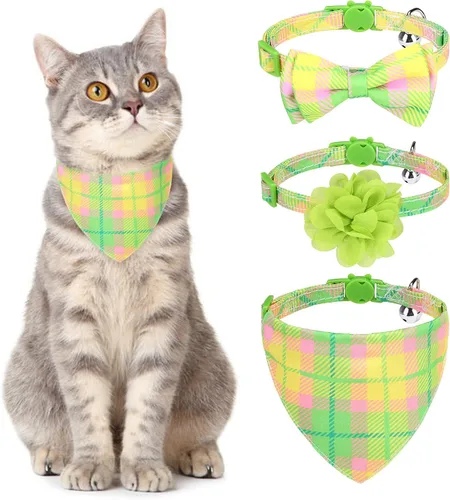 Miniatura 19 de Collares Navideños Separables para Gatos con Campana y Bonitos Colgantes - Paquete de 3 Collares de Seguridad Ajustables para Gatitos - Collar
