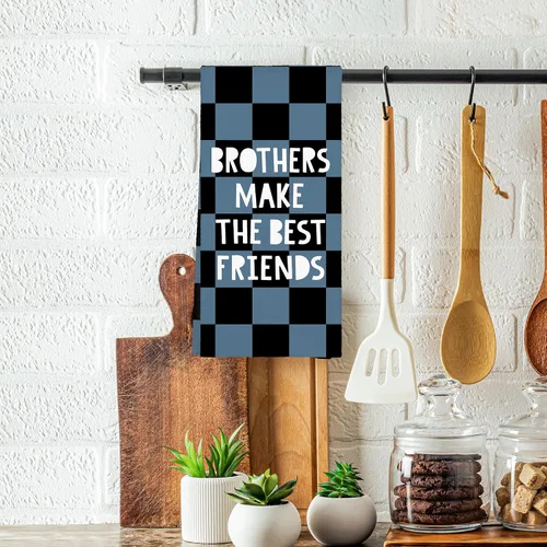 Miniatura 2 de Toallas de mano para niños, toallas de mano a cuadros azules y negros para el baño de los niños pequeños, Brothers Make The Best Friends, toallas