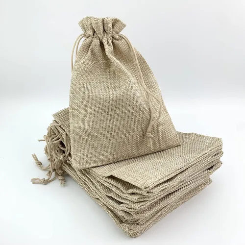 Miniatura 59 de Palmhomee Paquete de 20 bolsas de regalo de arpillera con cordón, bolsas de joyería de lino, bolsas de yute de boda para joyas y bolsas