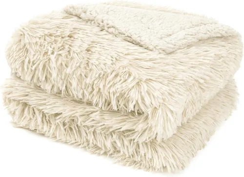 Miniatura 2 de PAVILIA Manta mullida beige crema para sofá, afelpada y cálida, súper suave y gruesa de piel sintética y sherpa, 50 x 60 pulgadas