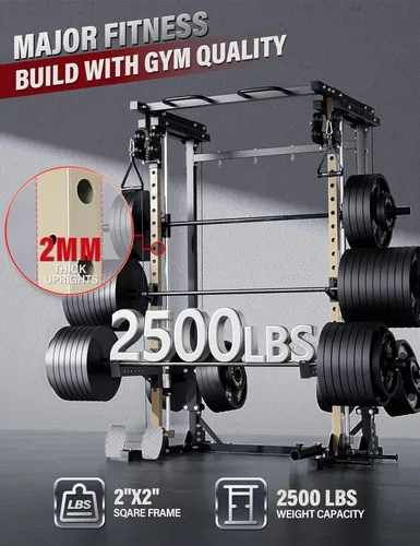 Miniatura 2 de MAJOR FITNESS Drone3 Smith Machine, 2500 libras todo en uno para gimnasio en casa con sistema de polea doble para cable cruzado, barras de dominadas
