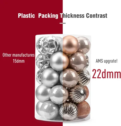 Miniatura 70 de AMS Esferas de Navidad de 2.36 pulgadas/60mm, 34 unidades, adornos grandes, decoraciones para fiestas, inastillables, colgantes festivos para Negro