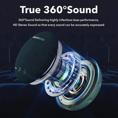 Miniatura 3 de Altavoz Bluetooth Monster, Altavoz de Ducha IPX8 Impermeable, Bluetooth 5.4 con Sonido HD Fuerte y Graves Robustos, Tiempo de Reproducción Extra