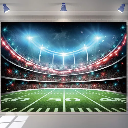 Miniatura 8 de Telón de fondo de campo de fútbol, estadio deportivo, auditorio, fondo de fotografía, decoración de fiesta temática de fútbol, pancarta de mesa