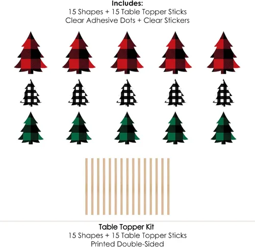 Miniatura 6 de Big Dot of Happiness Holiday Plaid Trees - Palitos de centro de mesa de fiesta de Navidad a cuadros de búfalo - Juego de 15