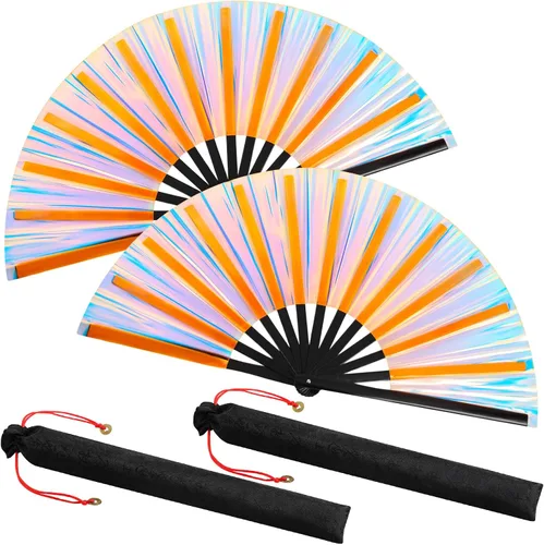 Miniatura 27 de Maitys Paquete de 2 ventiladores de mano plegables grandes de 13 pulgadas, ventiladores chinos de mano grandes para baile de línea, Tai Chi