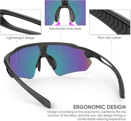 Miniatura 5 de Gafas de ciclismo, lentes deportivos polarizados con marco irrompible TR90, anti-UV400 A # Negro y gris basado en lentes REVO Gold