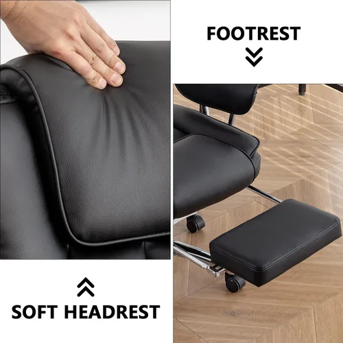 Miniatura 6 de Silla de oficina de piel sintética totalmente reclinable y cómoda silla de oficina grande y alta, 500 libras con reposapiés, ruedas y brazos Negro