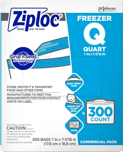 Miniatura 11 de Bolsas congeladoras SC Johnson Professional Ziploc, para organización y almacenamiento de alimentos, con doble cremallera, 2 galones, 100